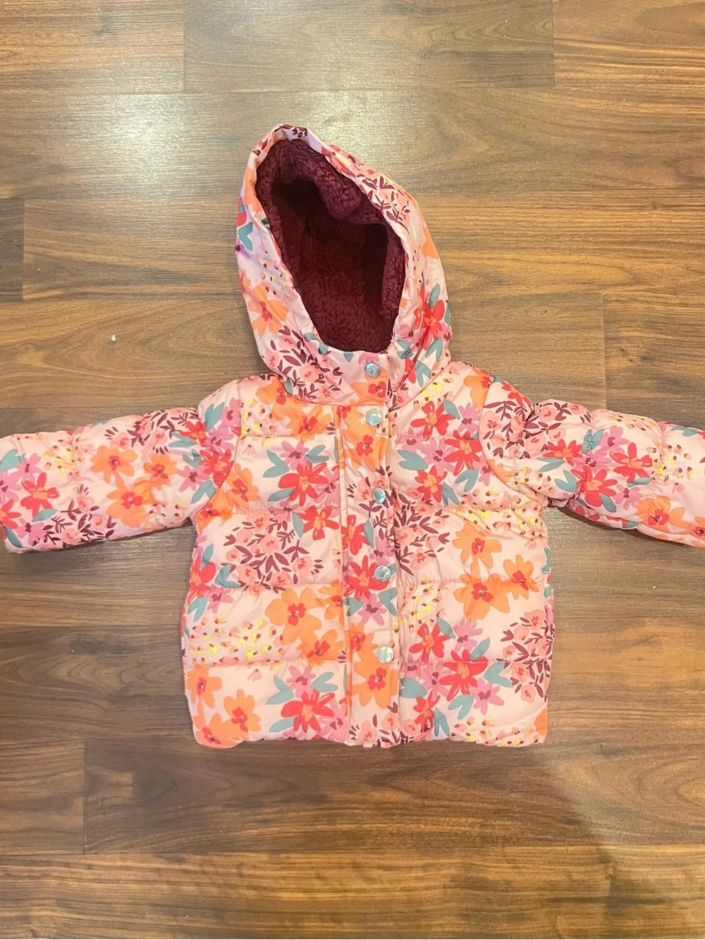 Carter’s 12M Girls Floral Puffer Coat Sherpa Hood